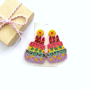 Whimsical Cake Earrings, Birthday Cake Earrings, Celebration Earrings, Cake Earrings, Birthday Party Outfit, Birthday Gift Idea, Bday Gift