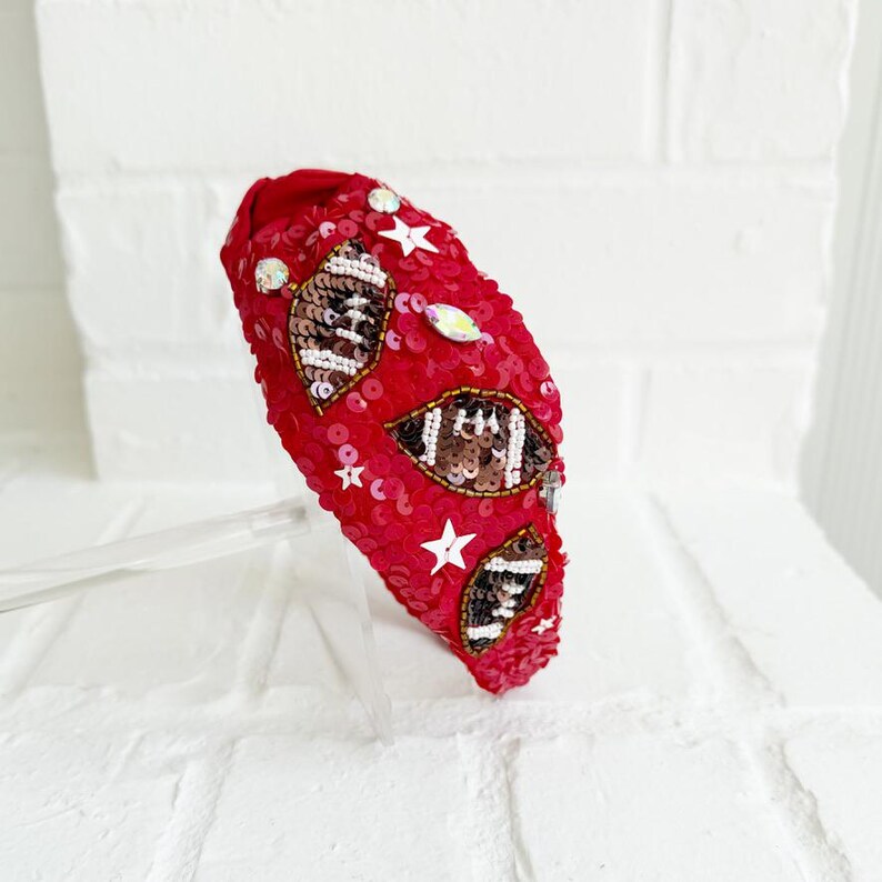 Red Sequin Football Headband: Game Day Sports Headband image 9