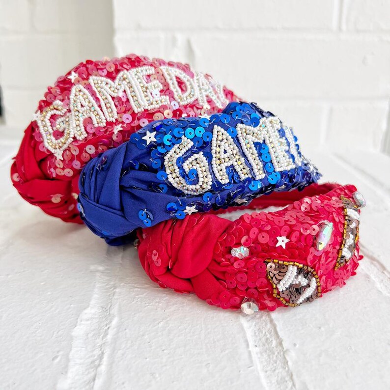 Red Sequin Football Headband: Game Day Sports Headband image 4