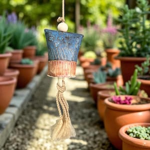 Earthly Melodies: Handcrafted Ceramic Harmony Denim Flowers in the Grass Bell