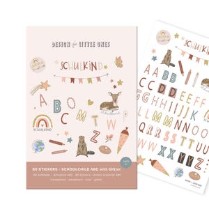 Transparente, pastellfarbene Buchstaben Sticker, rosa mit Gold, Geschenkidee Schulkind