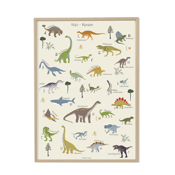 Poster Dinosaurier Alphabet, Lernposter, Made in Germany