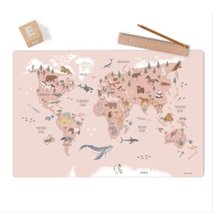 Schreibtischunterlage Weltkarte rosa; abwaschbar; Geschenkidee Kinder