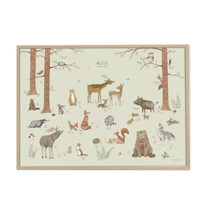 Poster Waldtiere grün handgezeichnet; Lernposter, Wanddekoration Kinderzimmer
