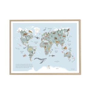 large world map animals of the world; educational poster