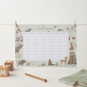 Horaires animaux de la forêt vert; École primaire; Sac d'école