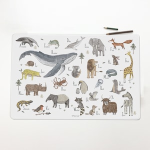 Desk pad "Animal ABC" washable, gift idea children, back to school