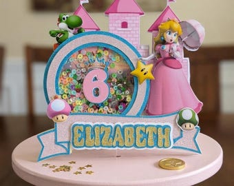 Personalised Princess Peach & Mario Birthday Cake Topper | LED Light-Up Shaker Topper | Custom Party Decor, Super Mario cupcake toppers