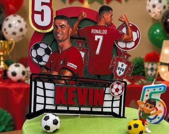 Personalised  Football Cake Topper, Custom Name Age Soccer Birthday Decoration