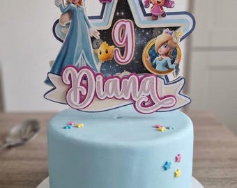 Personalised Rosalina Cake Topper with LED Lights, 3D Princess Rosalina Birthday Party Star Shaker Cake Topper, Custom Name and Any Age