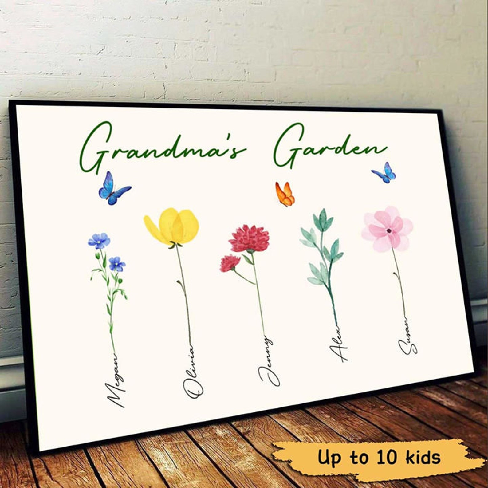 Grandma's Garden Flower Custom Grandkids Name Poster | Etsy