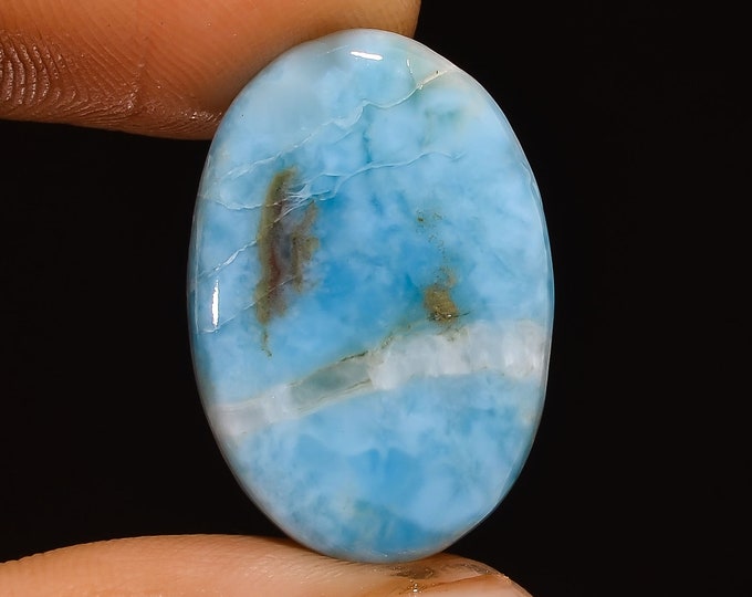Natural Larimar Oval Shape Cabochon Loose Gemstone,14.00 Ct Larimar Loose Gemstone,Top Quality,For Making Jewelry,Flat Back Cabochon PS-436