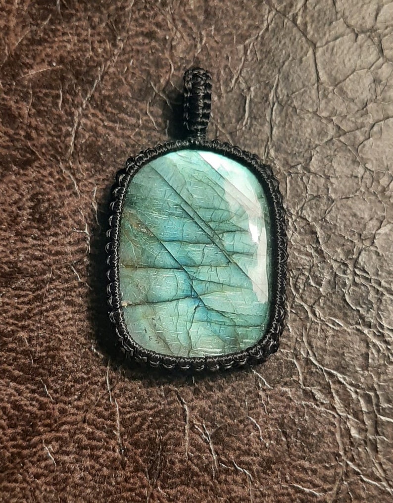 Handmade Jewelry for healing Healing Jewelry Boho,Hippie style Labradorite Rectangle Blue Fire Macrame Necklace with healing effect
