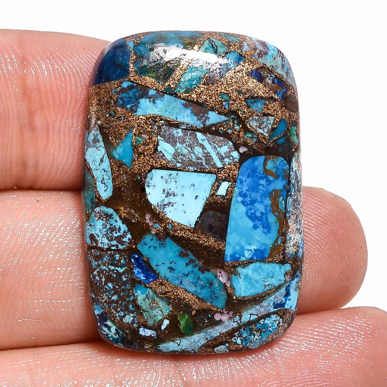 Natural Spiny Copper Azurite Radiant Shape Cabochon Loose Gemstone,31.20 Ct Copper Azurite Gemstone,Top Quality For Making Jewelry DS-8988