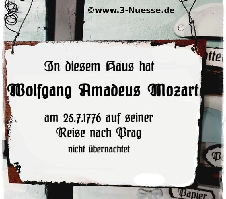 In diesem Haus hat W.A.Mozart 1776 / shabby fake emaille Schild Bild 1