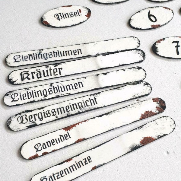 HOLZSCHILD- shabby fake emaille Schild Blumenstecker ganz individuell