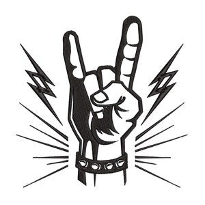 Rock Hand Embroidery Design – Metal Horns Symbol – Rock & Roll Machine Embroidery File – Biker Patch – 4x4 5x7 6x10 – Instant Download