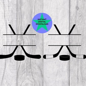 Hockey Split Monogram, Hockey Sticks Png, Crossed Hockey Sticks and Hockey Puck with Name Space, Commercial Use Included!