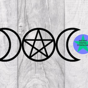 May include: Black and white triple moon and pentagram symbol. Instant digital download.