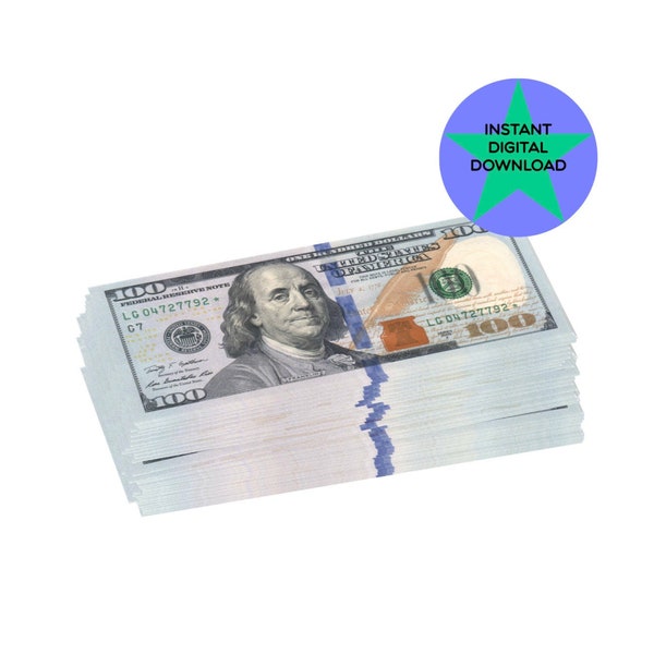 Hundred Dollar Bills Stack of Money, Digital Download PNG file, NO Items Sent!