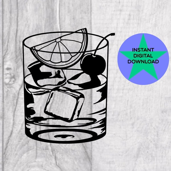 Old Fashioned Cocktail Svg, Whiskey SVG, Whiskey Glass With Ice Svg, Cricut Friendly, PNG & SVG, Digital Download, Commercial Licence!