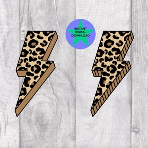 Lightning Bolt, Leopard Print, Beige Leopard Print, T-Shirt Design, Commercial Licence Included, Digital Download 2 Files