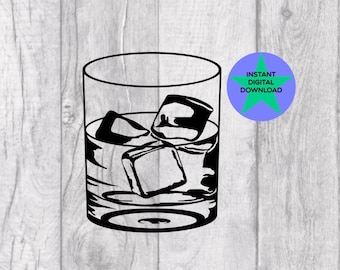 Whisky SVG, Szklanka whisky z lodem SVG, Przyjazna dla Cricut, 2 pliki PNG i SVG, Pobieranie cyfrowe, Licencja komercyjna w zestawie!
