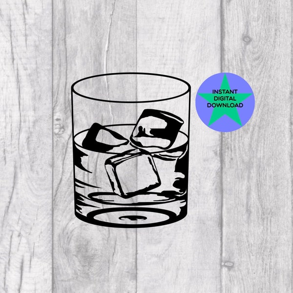 Whiskey SVG, Whiskey Glass With Ice Svg, Cricut Friendly, 2 Files PNG & SVG, Digital Download, Commercial Licence Included!