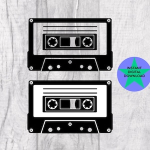80&#39;s Cassette Tape, Retro Cassette Tape, Retro Music Tape, Cricut Friendly, 2 Files PNG Files, Digital Download, Commercial Licence Included