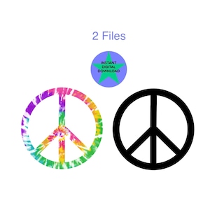 Signe de paix, symbole hippie, années 60, interdire le symbole de la bombe, silhouette, Cricut Friendly deux fichiers Png.