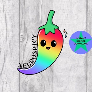 Neurospicy, Autismo TDAH Neurodivergente, Sublimación de camisetas, Dibujado a mano, Descarga digital, Archivo PNG 300DPI.