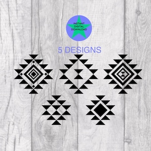 Aztec Pattern, Tribal Pattern, Transparent Background, Bundle, Silhouette, Cricut Friendly, Five Png Files.