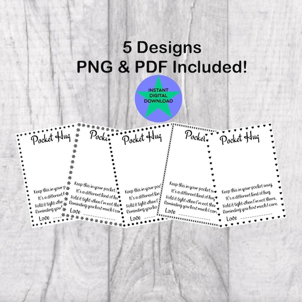 Printable Pocket Hug, Pocket Hug Printable's, Pocket Hug Business Tags, Commercial Licence, PNG & PDF, Instant Download, 20 separate Files.