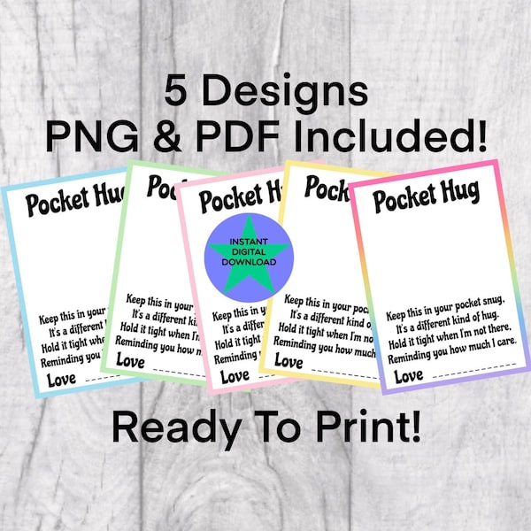 Printable Pocket Hug, Pocket Hug Printable's, Pocket Hug Business Tags, Commercial Licence, PNG & PDF, Instant Download, 20 separate Files.