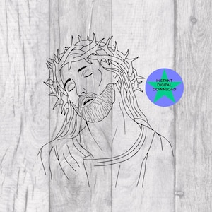 Jesus With Thorn Crown Svg, Jesus With Thorne Crown Png, Easter, Religious, God, Christian, Transparent Faith Design, Two Files Svg & Png.