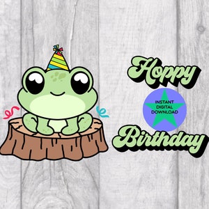 Birthday Frog SVG, Cute Green Frog Svg, Frog Sublimation Design, Commercial Use, Hand Drawn, Digital Download, Png & Svg Files 300 DPI