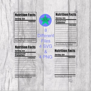 Valeur nutritive SVG Valeur nutritive PNG, fond transparent, modèle vierge, valeur nutritive, silhouette, compatible Cricut, 8 fichiers.