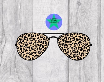 Leopard Print Aviator Sunglasses, Transparent PNG (Digital Download)
