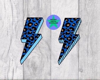 Blue Leopard Print Lightning Bolt T-Shirt Design (Digital Download)