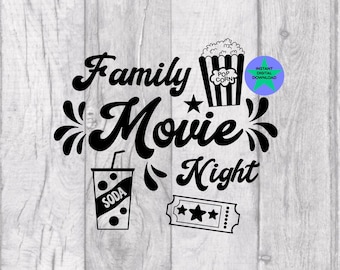 Family Movie Night SVG, Home Film Cut Files (Commercial Licence)
