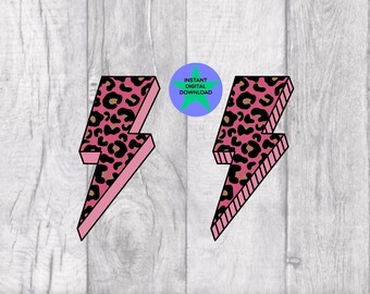Pink Leopard Print Lightning Bolt Design (Digital Download)