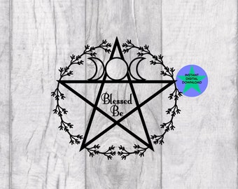 Hand Drawn Pentagram SVG, Pagan Wiccan Pentacle, Blessed Be (Digital Download)