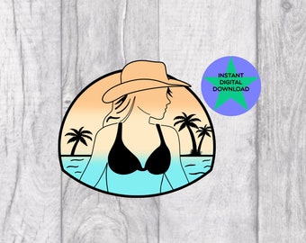 Sommer Cowgirl PNG, Strand Western Clipart (digitaler Download)