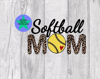 Softball Mom Glitter Leopard Print Png, Ball With Heart Design, 1 Digital Download File.