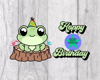 Birthday Frog SVG, Cute Green Frog Svg, Frog Sublimation Design, Commercial Use, Hand Drawn, Digital Download, Png & Svg Files 300 DPI