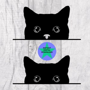 Cat Head SVG, Cat Peeking, Cat Head silhouet, beide transparante en opgevulde versies, Svg en Png inbegrepen, Handgetekende, Commercieel gebruik!