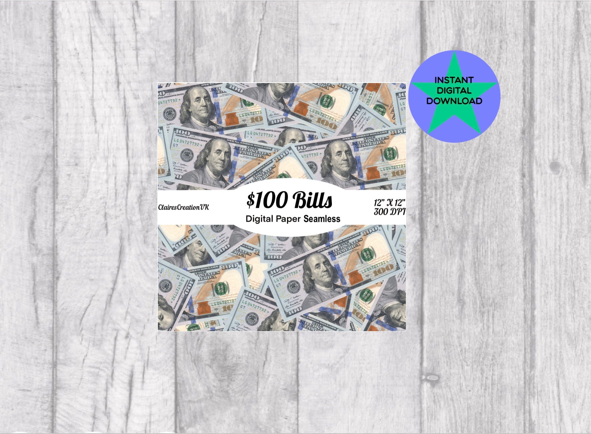 100 Dollar Bill Seamless Pattern – Money Background (digital Download ...