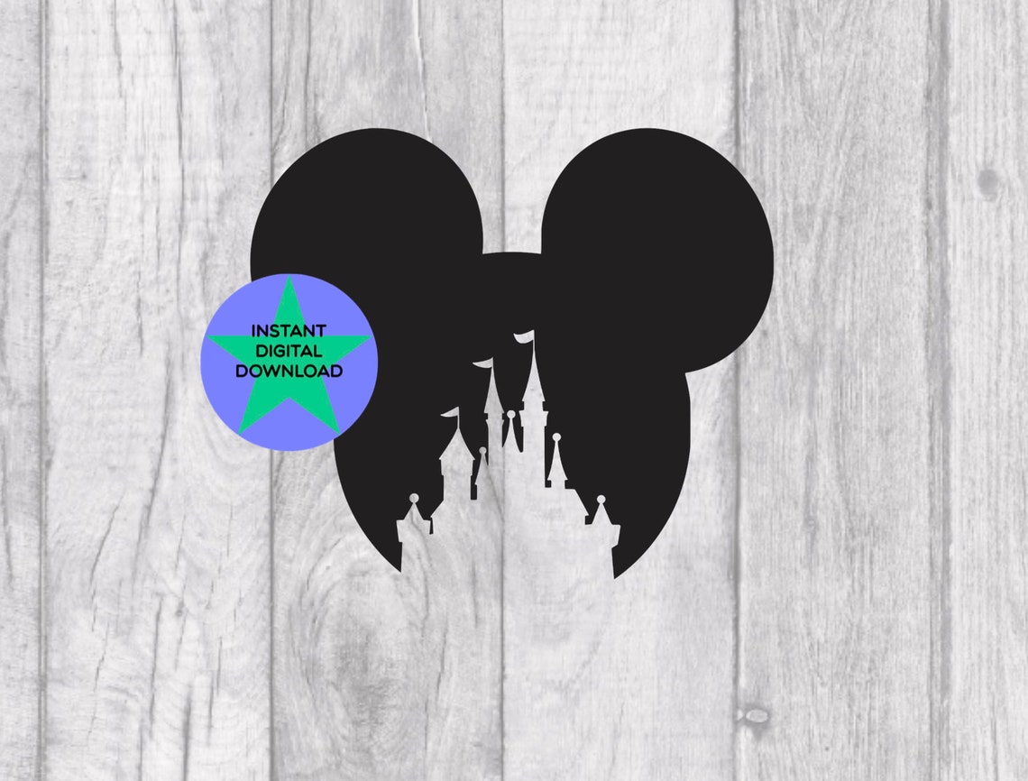 Mickey Head With Castle Png Plain Silhouette Outline | Etsy