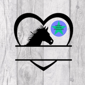 Monogramme tête de cheval, cœur de tête de cheval, silhouette de monogramme de cheval, Cricut amical, deux fichiers SVG & PNG.