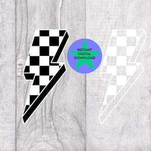 Lightning Bolt, Chequered Print, Black & White Print, T-Shirt Design, Commercial Licence Included, Digital Download 2 Files